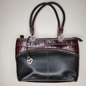 Retired Brighton Black Croc Leather Leonor / Handbag Tote EUC